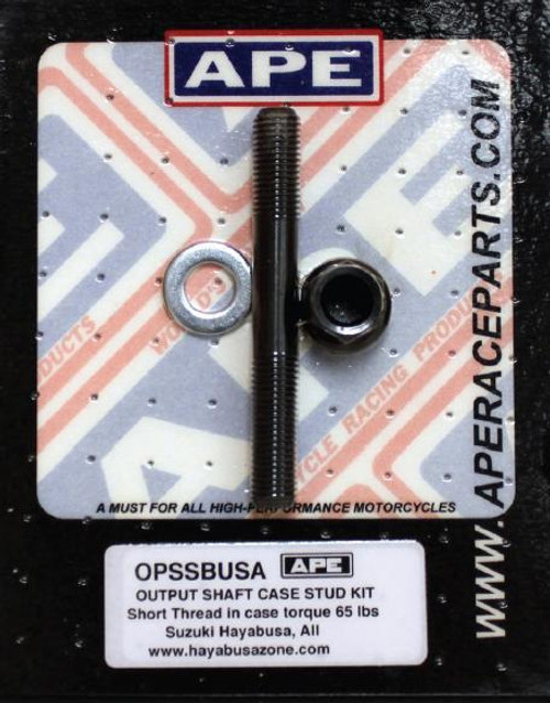 APE Output Shaft Case Stud Kit Suzuki Hayabusa, new metal case stud with nut and washer in packaging for motorcycle engine upgrade. Loading Image
