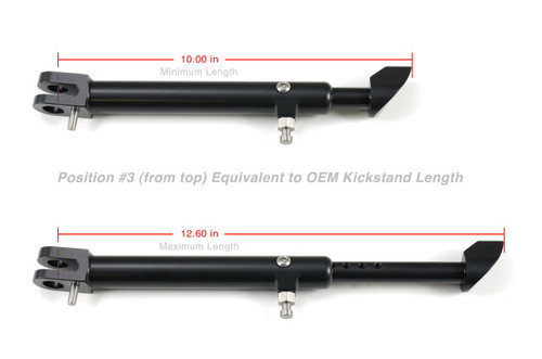 Brocks Performance Brocks Adjustable BrockSTAND Kickstand Kawasaki Ninja H2/R (15-21), black motorcycle kickstand with adjustable length from 10 to 12.6 inches for custom fit. Brocks Performance Brocks Adjustable BrockSTAND Kickstand Kawasaki Ninja H2/R (15-21), black motorcycle kickstand with adjustable length from 10 to 12.6 inches for custom fit.