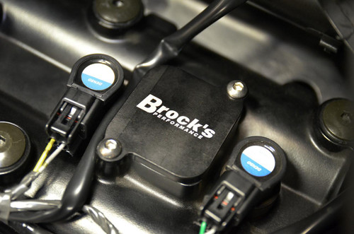 Brocks Performance Brocks PAIR Block Off Plates Suzuki Hayabusa (08-26), close-up image showing the black metal plates installed on the motorcycle engine.