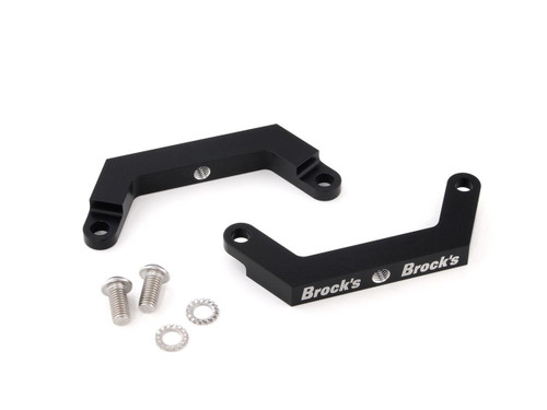Brocks Performance Brocks Front End Lowering Strap Bracket Yamaha YZF-R1 (09-14), black metal motorcycle accessory with mounting screws and washers. Loading Image