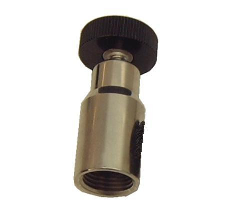 MPS CO2 Bottle Components, metal valve fitting with black adjustment knob for CO2 cylinders.