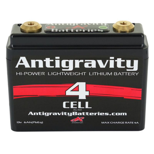 Antigravity 4 Cell Lithium Battery, black high-power lightweight lithium battery with gold positive and negative terminals and white, red, and gray branding on the label.
