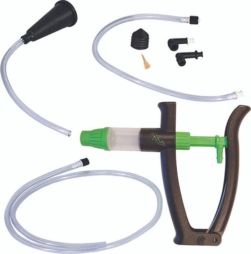 Phoenix Systems V-5 Reverse Brake Bleeder, automotive brake fluid service tool with a hand-held pump, hoses, and various fittings for efficient brake bleeding. Phoenix Systems V-5 Reverse Brake Bleeder, automotive brake fluid service tool with a hand-held pump, hoses, and various fittings for efficient brake bleeding.