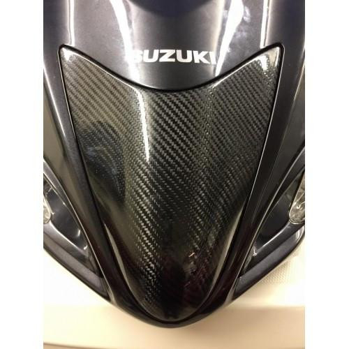 Montgomery Motorsports Carbon Fiber Headlight Insert Suzuki Hayabusa (08-21), close-up of the sleek carbon fiber headlight insert on a Suzuki Hayabusa motorcycle.