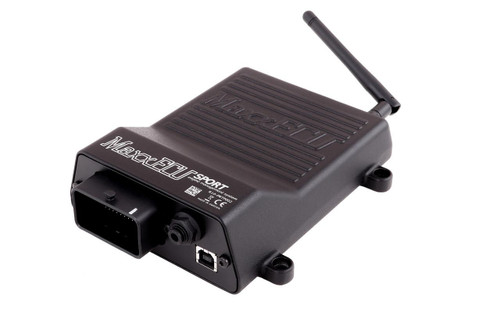 MaxxECU Sport Engine Control Unit, black rectangular automotive ECU with antenna and port connections. Loading Image