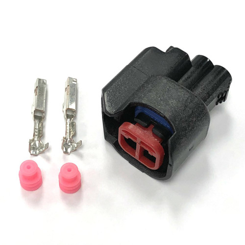 Ryan Schnitz Racing RSR Connector Kit, 2 Way Socket EPC15-2, black and red electrical connector with metal terminals and pink rubber insulators. Loading Image