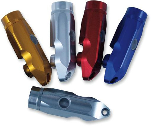 PSR Rear Brake Reservoir, image showing multiple colorful anodized motorcycle brake reservoirs in gold, silver, red, blue, and gray colors.