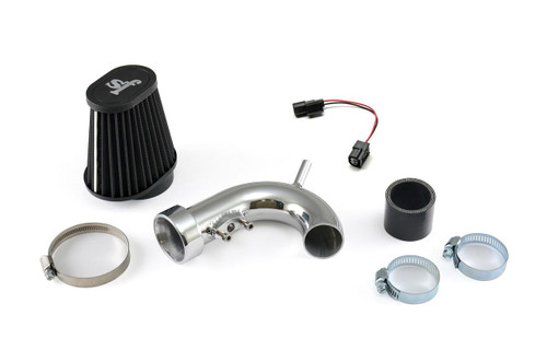 Sprint Filter Sprint Air Filter Water-Resistant Short Ram Air Intake Kit P08 F1-85 Honda Monkey (18-19), image of a water-resistant short ram air intake kit components including a black air filter, silver intake pipe, various clamps, and mounting accessories.