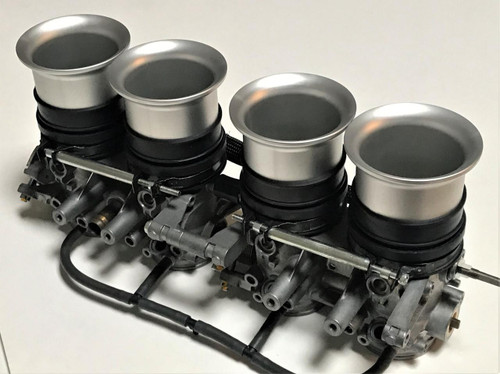 Schnitz Racing Schnitz Billet Velocity Stacks, for Suzuki Hayabusa (08-21), metal velocity stacks with black rubber gaskets and mounting hardware.