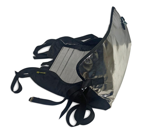 DME Taylor Lower Engine Restraint | Engine Diaper, protective engine restraint device with gray and black fabric, adjustable straps, and secure fasteners. Loading Image