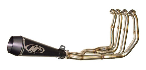 M4 Performance Exhausts M4 GP Black Exhaust Suzuki GSX1300R Hayabusa (08-26), black and metallic exhaust system with multiple exhaust pipes and logo.