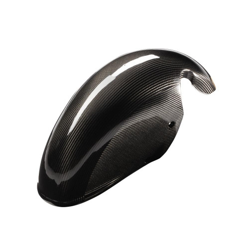 Montgomery Motorsports Suzuki Hayabusa Land Speed Fender (99-21), a sleek black carbon fiber motorcycle fender with a glossy finish designed for speed and durability.
