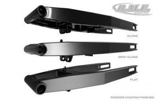 DME Aluminum Swingarm Suzuki Hayabusa (22-25), image showing three different finishes of the swingarm including gloss, semi-gloss, and flat, with a black coating.