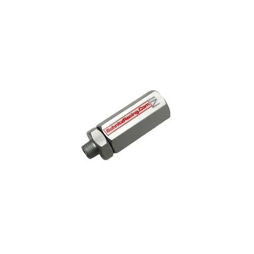 Ryan Schnitz Racing Schnitz Inline Air Shifter Filter Fitting 1/8" NPT, metal air shifter filter fitting with threaded connection and red logo branding. Loading Image