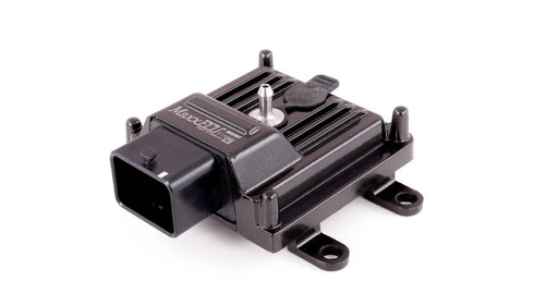 MaxxECU Mini Engine Control Unit, compact black automotive engine control module with mounting brackets and connector port. Loading Image