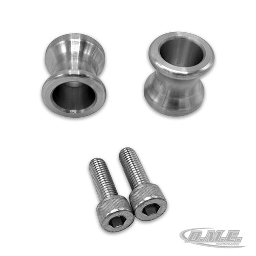 DME Swingarm Spools, metal motorcycle accessories for swingarm mounting with bolts attached for installation. Loading Image