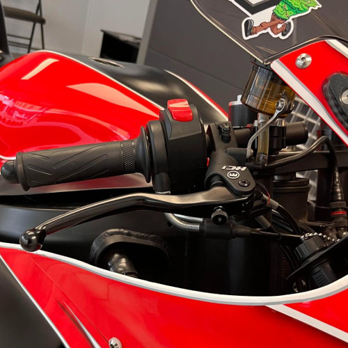 Magura HC1 Radial Master Cylinder Brake Kit, motorcycle handlebar with black and red components, and a brake lever assembly.