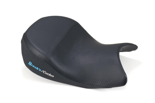 Brocks Performance Custom Corbin Seat BMW S1000RR (20-25) S1000R (20-24), black motorcycle seat with textured surface and blue embroidered logo. Loading Image