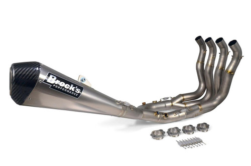 Brocks Performance Brocks CT Megaphone Full System with 17-Inch Muffler for BMW S1000RR 2020-2025, high-performance motorcycle exhaust system with multiple curved pipes and stainless steel construction.