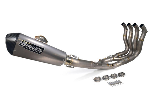 Brocks Performance Brocks CT Single Full System with 16-inch Muffler for BMW S1000RR (20-25), stainless steel motorcycle exhaust system with chrome finish and mounting hardware. Loading Image