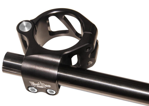 VooDoo Voodoo Hinged Clip-On Handlebars, close-up view of the black handlebar clamp and hinge mechanism.