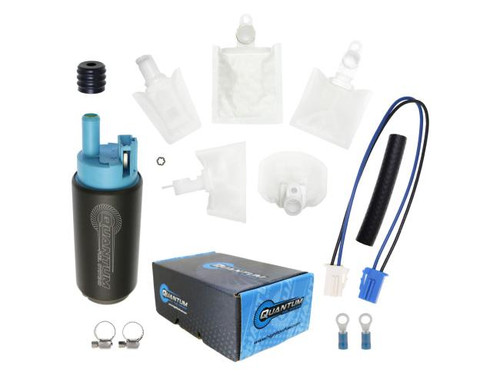 Quantum Fuel Systems High Performance 255 LPH Quantum Replacement Fuel Pump Kawasaki ZX-14R (06-07), image showing the fuel pump, filters, wiring, and related installation accessories. Loading Image