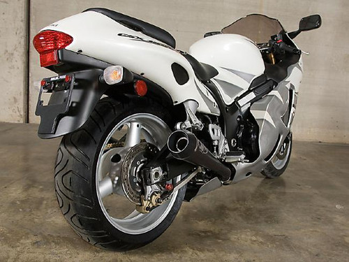 M4 Performance Exhausts M4 Dual Black Retro-Drag Slip Ons Suzuki Hayabusa (99-07), motorcycle with dual black exhaust slip-ons installed.