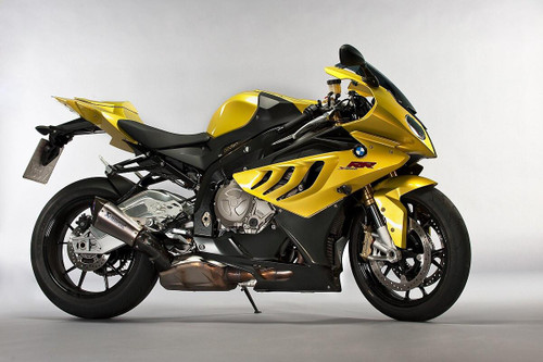 Dynojet Power Commander 6 BMW S1000RR (10-14), yellow racing motorcycle with black accents and custom bike parts.