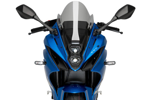 Puig Z-Racing Windscreen Suzuki GSX-8R (24-25), front view of a blue sport motorcycle with a black and clear windscreen.