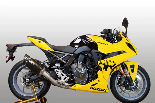 M4 Performance Exhausts M4 Carbon Fiber Full System Suzuki GSX-8R (24-25), yellow and black sport motorcycle with aerodynamic fairings and carbon fiber exhaust system. M4 Performance Exhausts M4 Carbon Fiber Full System Suzuki GSX-8R (24-25), yellow and black sport motorcycle with aerodynamic fairings and carbon fiber exhaust system.