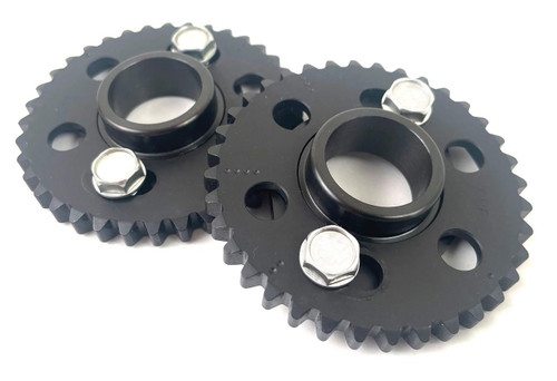 APE Adjustable Cam Sprockets Suzuki GSX-8R (24-25), black metal cam sprockets with central holes and mounting bolts for motorcycle engine timing adjustment. Loading Image