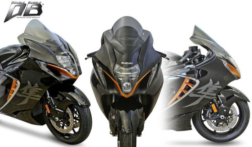 Zero Gravity Double Bubble Windscreen Suzuki Hayabusa (22-26), motorcycle windshield in black with aerodynamic design.