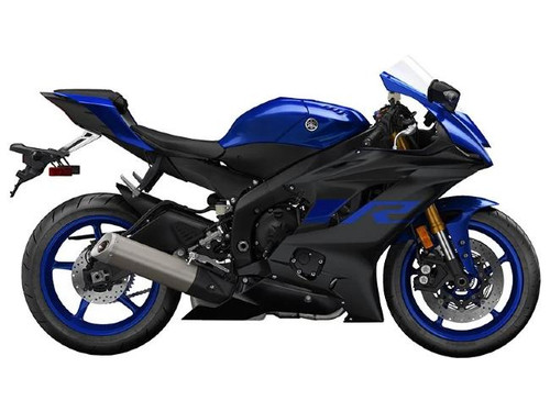 CP-Carrillo CP Piston Kit Yamaha YZF-R6 (01-23), blue and black motorcycle with aerodynamic fairings, sporting Yamaha branding and racing-inspired design.