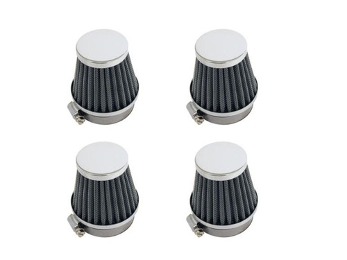 EMGO Air Filters, four motorcycle air filter replacements with black pleated filter material and metal casing.