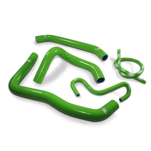 Samco Sport Silicone Radiator Hose Kit Kawasaki ZX-4R (23-25), green silicone radiator hoses and a hose loop for motorcycle cooling system.