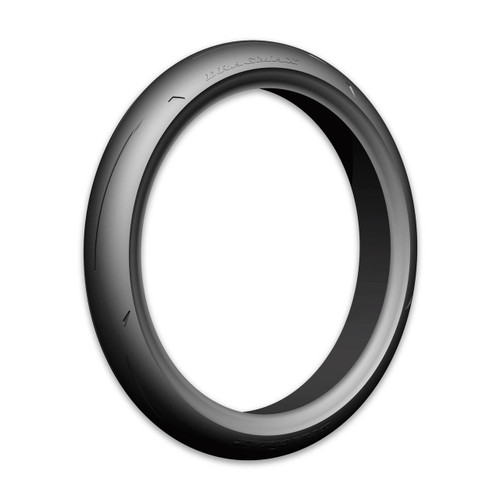 Dunlop Dragmax Front Tire 110/60ZR17, motorcycle front tire with a sleek black rubber surface and detailed tread pattern for high-performance riding.