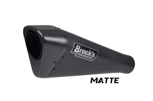 Brocks Performance Brocks Penta-Carbon Full System 15" Black Muffler Suzuki Hayabusa (22-26), a matte black motorcycle muffler with a carbon fiber end cap and Brocks Performance logo.
