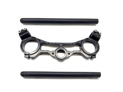 G Force G-Force Top Triple Clamp Kit Suzuki GSXR1000 2017-2025, black anodized aluminum motorcycle top triple clamp with two handlebar bars. Loading Image