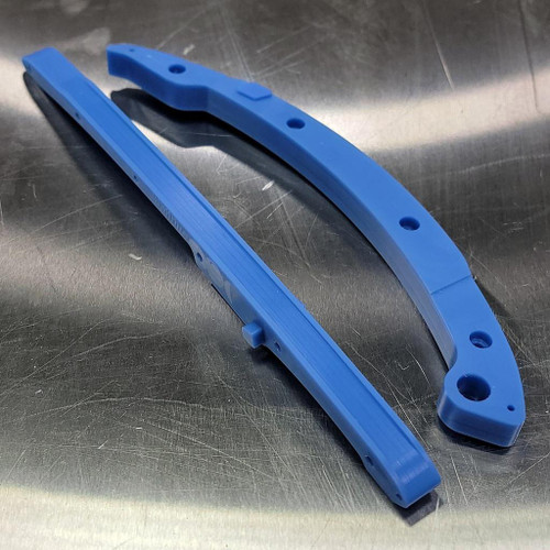 Vance & Hines Front Cam Chain Guide/Rear Tensioner Suzuki Hayabusa (99-25), blue plastic cam chain guide and tensioner for motorcycle engine repair.