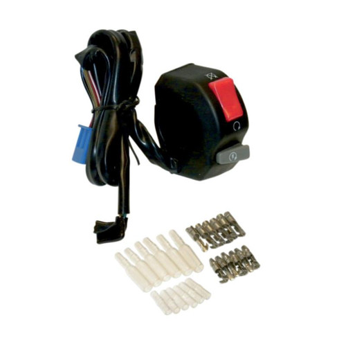 Schnitz Racing Handlebar Start/Stop Switch (Right Side), motorcycle handlebar switch with wiring and mounting hardware.