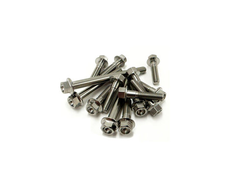 Ironless Innovations Titanium Clutch & Sprocket Cover Hardware Kit for Kawasaki ZX-14R, close-up of stainless steel bolts and nuts for motorcycle parts.