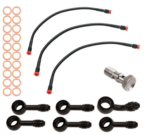 Schnitz Racing Schnitz ABS Delete Brake Line Kit for Kawasaki ZX-14 with Nissin Calipers, including black braided brake hoses, orange washers, and various fittings for motorcycle brake system modification. Loading Image