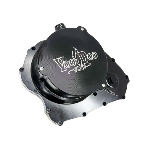 VooDoo Quick Access Clutch Cover Suzuki GSXR1000 (17-25), black aluminum clutch cover with VooDoo logo engraved on the top.