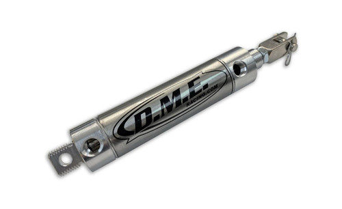 DME Air Shifter Cylinder, sleek metallic racing air shifter cylinder with high-performance design and branded logo for vehicle transmission systems.