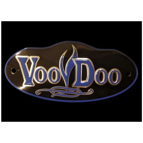 VooDoo Replacement Logo Plate, illuminated black and gold logo plate featuring the 'VooDoo' brand name with a flame design. VooDoo Replacement Logo Plate, illuminated black and gold logo plate featuring the 'VooDoo' brand name with a flame design.
