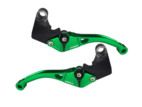 Vortex V3 Race Levers Suzuki GSXR1000 (12-16), green and black motorcycle brake and clutch levers. Loading Image