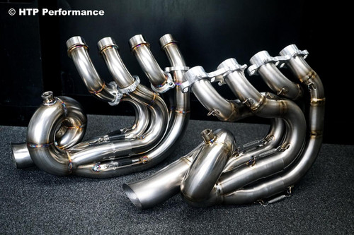 HTP Performance Pigtail Exhaust System for Suzuki Hayabusa, stainless steel exhaust headers with polished finish and mounting hardware. HTP Performance Pigtail Exhaust System for Suzuki Hayabusa, stainless steel exhaust headers with polished finish and mounting hardware.