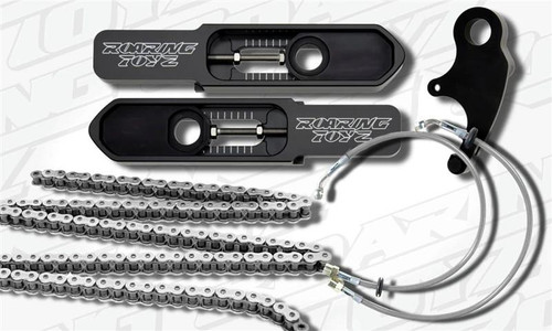 Roaring Toyz Bolt-On Swingarm Extensions Package Kit Kawasaki ZX14R (14-25), motorcycle swingarm extensions and chain adjusters with accompanying chain links for Kawasaki ZX14R.
