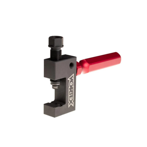 Vortex Racing Chain Tool, a specialized tool with a black body and a red handle used for installing or removing motorcycle chain rivets.