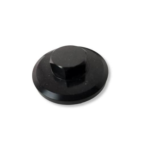 VooDoo Crankshaft Inspection Plug Suzuki Hayabusa (99–26), GSXR1000 (01–25), GSXR750 (00–25), GSXR600 (01–25), close-up view of a black round inspection plug with a hexagonal head for motorcycle crankshaft inspection. VooDoo Crankshaft Inspection Plug Suzuki Hayabusa (99–26), GSXR1000 (01–25), GSXR750 (00–25), GSXR600 (01–25), close-up view of a black round inspection plug with a hexagonal head for motorcycle crankshaft inspection.